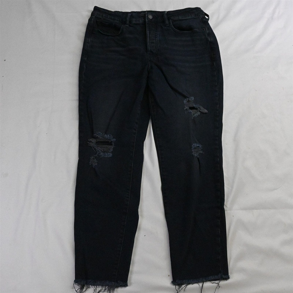 Old Navy 10 High Rise OG Straight Black‎ Indigo Raw Hem Stretch Denim Jeans